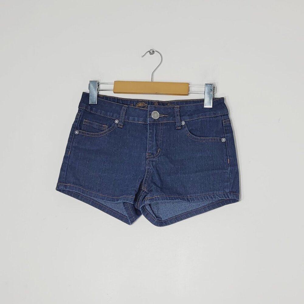 Wax Jean Women's Blue Cotton Pockets Flat Front High Rise Jean Short Size Small